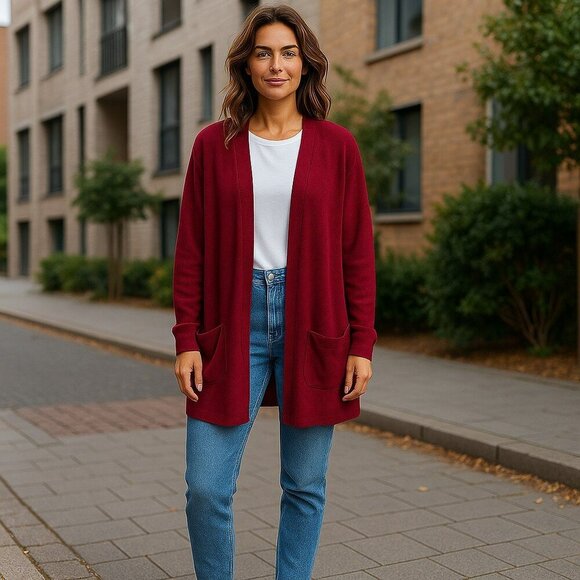 Maurices Womens Size XXL Maroon Open Front Pockets Stretch Sweater Cardigan Top - Picture 1 of 13